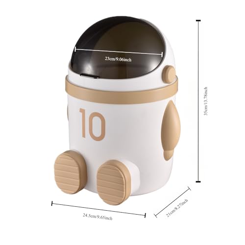 Image of Sylfaen Astronaut Shaped Trash Can with Lid, 12 Liter / 3.2 Gallon Garbage Can for Living Room, Office, Kitchen, Bedroom, Bathroom (Khaki)