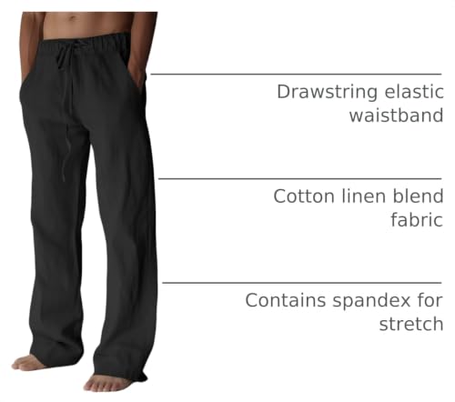 Image of PIDOGYM Mens Cotton Linen Pants Beach Casual Pajama Pants with Pockets | Elastic Waist Drawstring, Lightweight, Wide Leg Loose Design, Vacation Summer Outfits, Baggy Dress Trousers, Yoga for Women