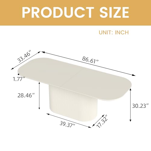 Guyii 86.61" Cream White Oval Dining Table for 8 People 8 Seaters Kichen Table Modern Island Table for Dining Room Kichen Room Furniture