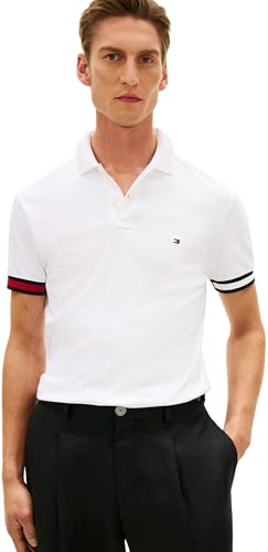 Tommy Hilfiger Herren Poloshirt Kurzarm Liquid Cotton Slim Fit, Weiß (White), S – Ansicht 1