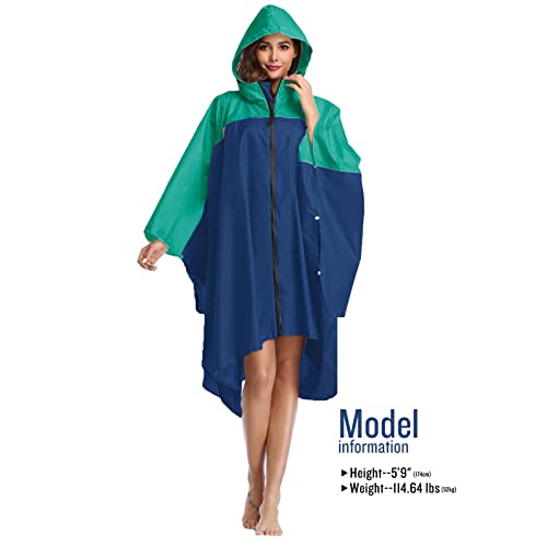 Image of SaphiRose Adult Rain Poncho Waterproof Hooded Zipper Raincoat with Pockets | OEKO-TEX Certified 100% Polyester, Lightweight Packable Storage Pouch, Heat-Sealed Seams, Quick-Dry for Outdoor Hiking