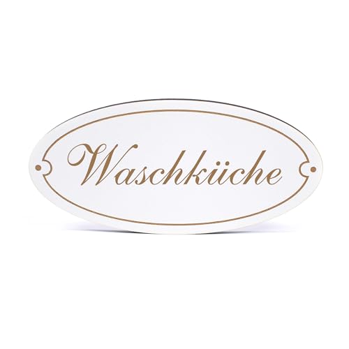 Dekolando Deko Türschild oval - Waschküche - Schild 15 x 7 cm - Schilder Türschilder Namensschilder Wohnung selbstklebend Holzschild Tür Holzschilder
