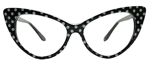 ShadyVEU High Pointed Polka Dot Cat Eye Glasses Clear Non Prescription Lens Lolita 50s Greaser Retro Sunglasses3