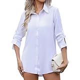 Sahunfri Chemise à Manches Longues pour Femme, Coupe régulière, Chemisier Noir avec Boutons pour Femme, Tenue décontractée (FR/ES, Alpha/Lettres, L, Taille Normale, Taille Normale, Blanc)