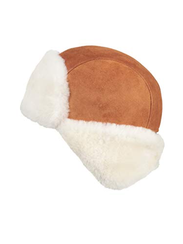 Image of Leather Aviator Shearling Ushanka Trapper Hat Russian Sheepskin Cap Real Fur Winter Hat with Ear Flaps for Men Women