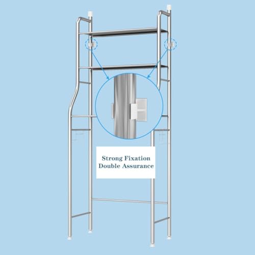 3-Tier Over The Toilet Storage, Freestanding Metal Bathroom Shelves, Above Toilet Storage Rack with Hooks and Paper Holder, Space-Saving, for Bathroom Restroom Laundry, Stainless Steel