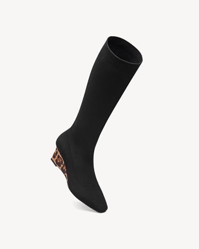 Women's Knee High Wedge Heel, Pointed Toe Pull On Comfort Stretch Knitted Winter Shoes for Women2