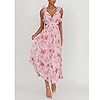 Women Y2k Lace Up Back Floral Maxi Dress Cute Ruffle Trim Backless Tie Beach Formal Long Flowy Dresses Summer Cottagecore Sundress Pink Flower #3