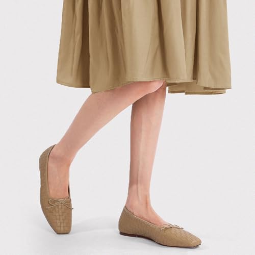 Woven Ballet Flats for Women Bow Square Toe Ballerina Shoes3