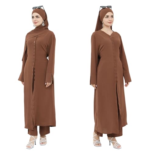Jazvano Knöpfen Zweiteiliges Sets Arabische Kleidung Damen Abaya-Kleid Muslimische Gebetskleidung Dubai-Robe Muslimische Kleidung 2pcs Abaya Set(No Scarf)