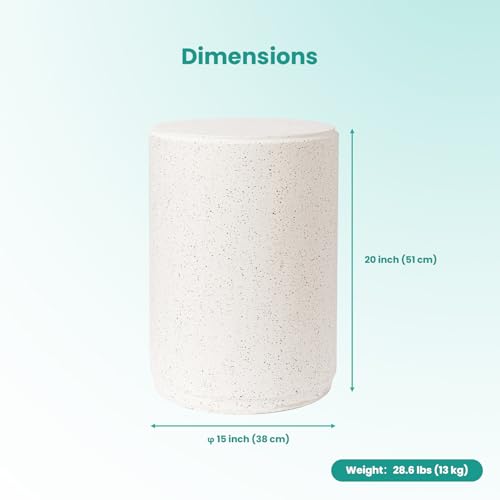 SUNBURY Outdoor Concrete Side Table, 20" H Outdoor End Tables, Cement Accent Table for Patio, Round Modern Garden Small Garden Stool for Patio, Backyard, Spotted White