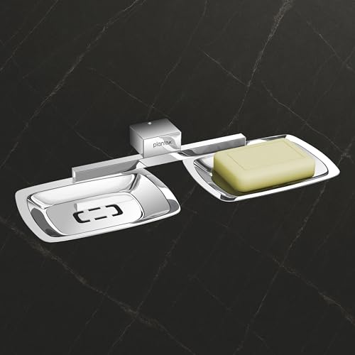 Image of Plantex 304 Grade Stainless Steel Double Soap Dish for Bathroom /Soap Case /Soap Stand /Soap Holder /Bathroom Accessories - Pack of 1 (Tesla, Chrome)
