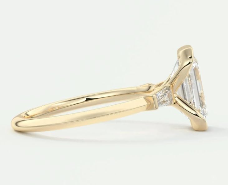 3.50 Ct Emerald Cut Half Bezel Set Tapered Baguette Cut Engagement Ring,14 Kt Gold Plated Wedding Gift,Emerald Cut Engagement Gift,GIfted For Her.size 3-123