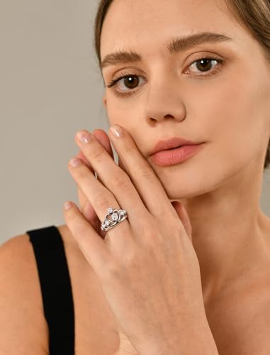 YL Princess Crown Diana Heart Ring for Women, Solid Sterling Silver 18K White Gold Plated Tiara Promise Created Birthstone Jewelry Gifts2