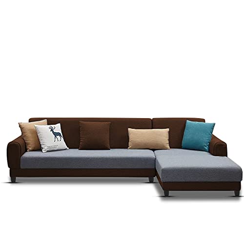 Image of Kraven RHS 6 Seater L Shape Sofa Set for Living Room (Grey Brown Fabric)