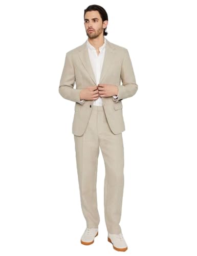 Wangyue Men's Linen Suit Slim Fit 2 Piece Suit Casual Lightweight Summer Beach Wedding Linen Blazer Pants Set2