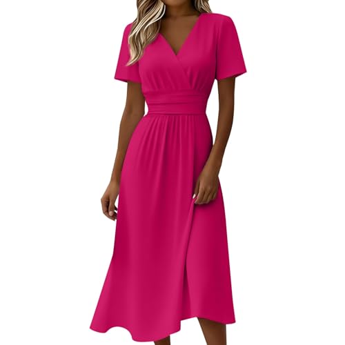 Robe d'été festive rose col en V cadeau idéal pour vacances et cérémonies