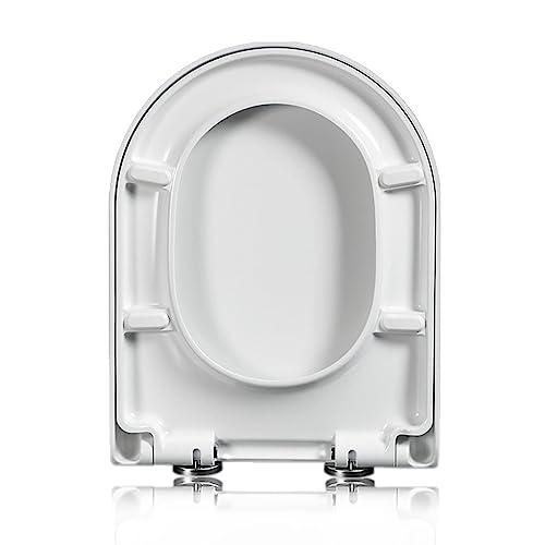 Wttfc Tapa WC En Forma De D, Asiento De Inodoro Tapadera WC Universal De Cierre Suave, Bisagras Ajustables, Desmontaje Rápido, Fácil De Limpiar, Montaje Superior, Blanco,33 * 42cm