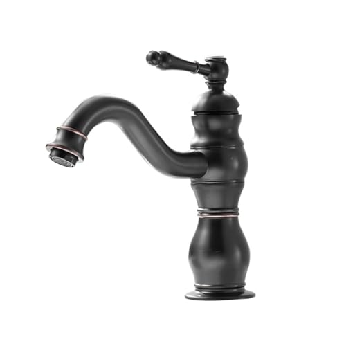 Wasserhahn Bad Waschtischarmatur Schwarz Retro Antik Stil 360° Drehbar Messing Einhebel Mischbatterie Waschbecken Armatur, Badarmatur Waschtischbatterie Badezimmer