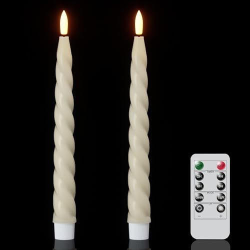 Image of Wondise Real Waxy Flameless Taper Candles with Remote Timer Ivory