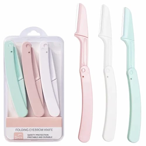 Senshuomy 3 Pack Eyebrow Razors for Women Precision Facial Hair Trimmer Eyebrow Shaper & Peach Fuzz Remover Portable Eyebrow Shaver Grooming Kit