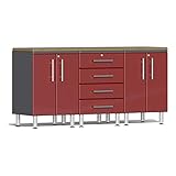 Ulti-Mate UG23042R 4-Piece Workstation Kit with Bamboo Worktop in Ruby Red Metallic