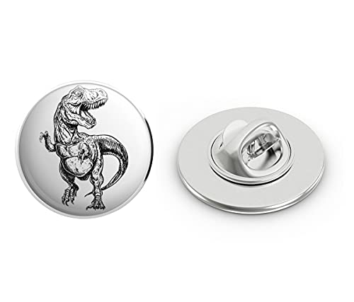 Tyrannosaurus REX T-REX Dinosaur Detailed Illustration Black White Round Metal 0.75
