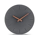 Cander Berlin MNU 6230 O Designer Wanduhr Beton lautlos Holz-Zeiger Wohnzimmer Küche Schlafzimmer ohne Ticken