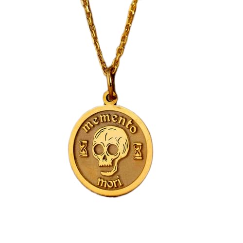 Collier pendentif pièce gravée Memento Mori en argent plaqué or d'une élégance rare