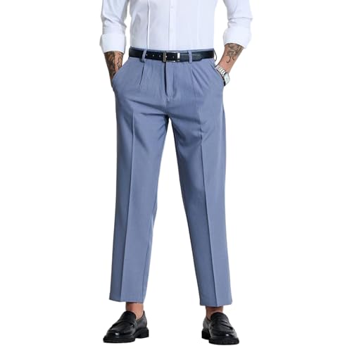 Image of SNITCH Men Formal Trousers | Regular Fit Pleated Front with Turned-Up Hem | Polyester Blend & Medium Stretch Fabric for Office & Winter Wear