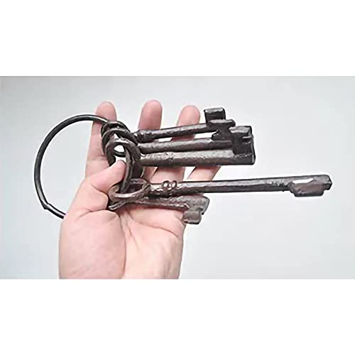 Hananona Vintage Cast Iron Skeleton Key Ring Antique Style Pirate Treasure Chest Keys Set for Farmhouse Decor, Halloween Costume Prop, Brown, Small
