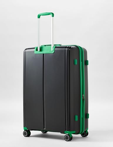 Image of United Colors of Benetton Large Hard Luggage Emerald Plus - Black | Check-in Trolley Bag with TSA Lock | 360 Spinner Double Wheels | Telescopic Handle | PC Shell Suitcase | 76cm | 130L Capacity