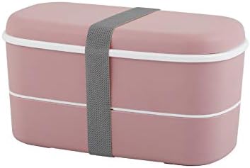 Amazon ランチボックスシンプルなゴムバンドダブルランチボックス学生のお弁当箱食器ehピンク付き電子レンジ携帯用お弁当箱 弁当箱 オンライン通販
