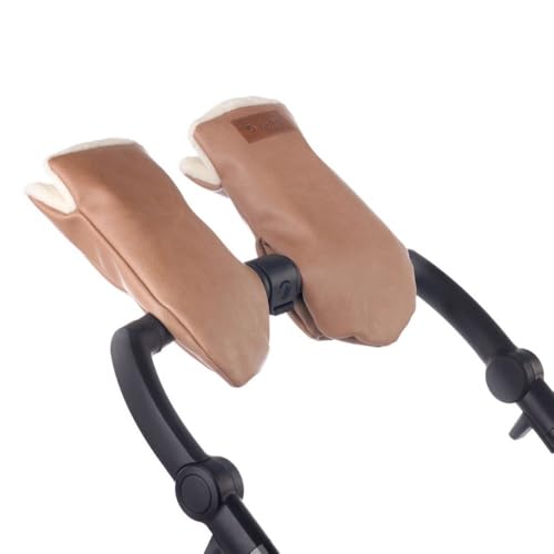 Jané Manoplas para Carrito, Guantes Carro Bebé, con Imán, Universales, Forro Polar Interior, Impermeable, Cortaviento, Polipiel Exterior, Color Marrón