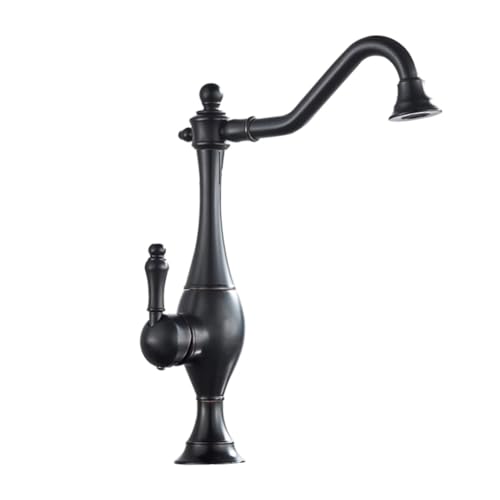 Robinet de cuisine à arc élevé mitigeur en laiton noir antique 1 trou