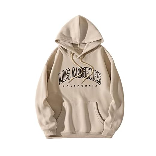 Floerns Men's Hoodies Lightweight Drawstring Letter Print Graphic Pullover Sweatshirt with Pockets Apricot M