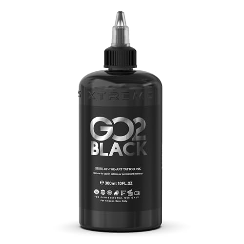 Xtreme GO2 Black Tattoo Ink for Bold Fillings, Long Lasting Vivid Color, Highly Concentrated, Smooth Application, Vegan Tattoo Ink (10 oz)