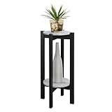 Convenience Concepts Newport Deluxe 2 Tier 14.75" Modern Industrial Plant or Vase Display Stand for Living Room, Office, Den, Hallway, Faux Cement/Black