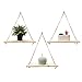 FitYo - Lot de 3 Etagères en Bois et Corde Unitaires Suspendue - Installation en 30 Secondes sans Trous - Crochets Inclus - 40cm x 15cm - Réalisation Artisanale Made in France
