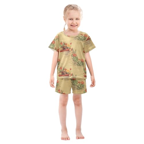 ALAZA Cactuses Books Pattern Pajama Set Short Sleeve Sleepwear Soft Lounge Nightwear3