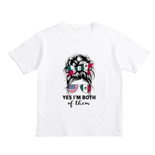 GERCASE Retro Half Mexican and American Mexico America USA Flag Girl Women T Shirt Kids for 4-13 Years Old Children