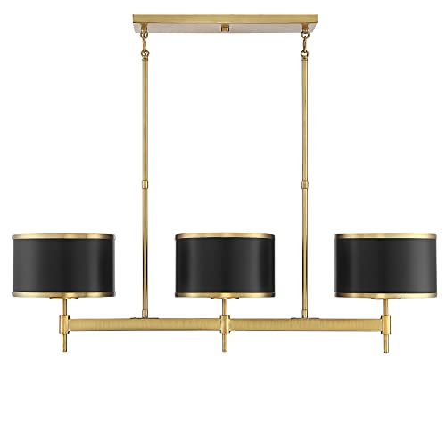 Savoy House 1-187-3-143 Delphi 3-Light Linear Chandelier In Black With Warm Brass Accents (10" W X 11" H) #TOP21