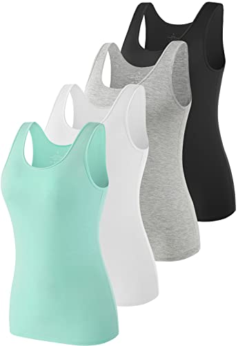 AMVELOP Elastic Tank Tops for Women Undershirts Pack of 4 Slim-Fit