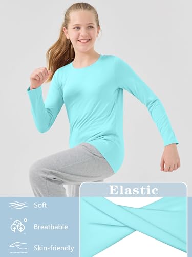 Meninas Camisa de Manga Longa Atlético Ativo Dry Fit Gola Redonda Camiseta Soft Activewear Camisas p