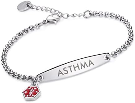 LinnaLove-Pre-engraved Simple Rolo chain Medical alert asthma bracelet for Women-ASTHMA