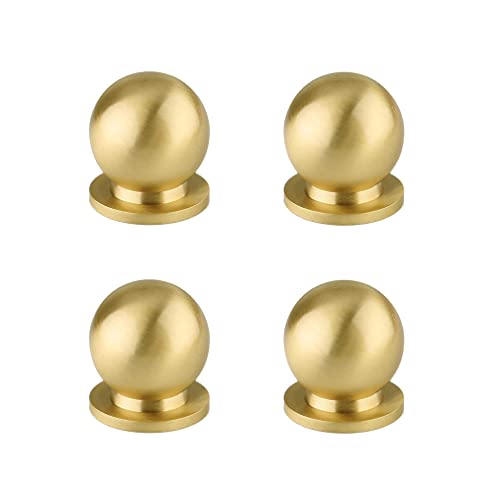 Tiazza 4pcs Round Solid Brass Knobs Antique Cabinet Drawer Small Handle Modern Minimalist Pulls (Gold)