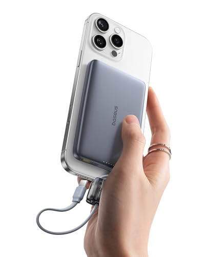 Image of Baseus Picogo Qi2 15W Magsafe Portable Charger, 0.5 inch Ultra Slim 10000mAh Wireless Power Bank with 27W Built-in USB-C Cable, Magnetic Battery Pack for iPhone 17 Pro Max /17 Pro /Air /16 /15 /14 /13 /12
