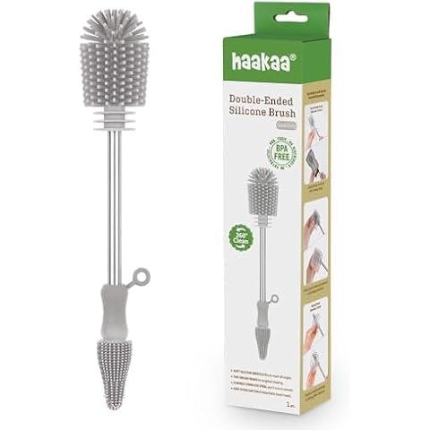Haakaa Silicone Cleaning Brush Kit – Household Cleaning Brushes for Bottles and Crevices – Food-Grade Silicone: Dishwasher Safe (Brush-Grey) Cover