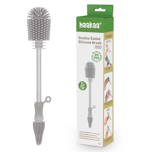Image of Haakaa Silicone Cleaning Brush Kit – Household Cleaning Brushes for Bottles and Crevices – Food-Grade Silicone: Dishwasher Safe (Brush-Grey)