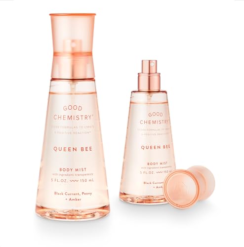 Good Chemistry Queen Bee Body Mist 2 Pack 5 fl oz - Light Fruity Floral Spray with Black Currant Peony & Amber - Bold Clean & Vegan - 2 Pack